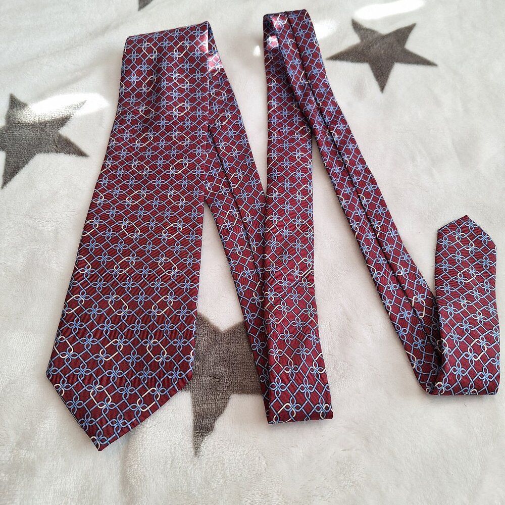 Brooks Brothers Men's 100% Silk Neck Tie Chain Link Pattern Red Blue Made In USA
